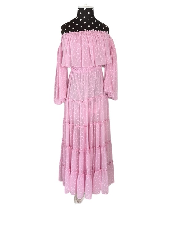 MISA Los Angeles Blush Pink Off Shoulder Tiered Maxi Dress Romantic Resort Boho - Picture 4 of 9